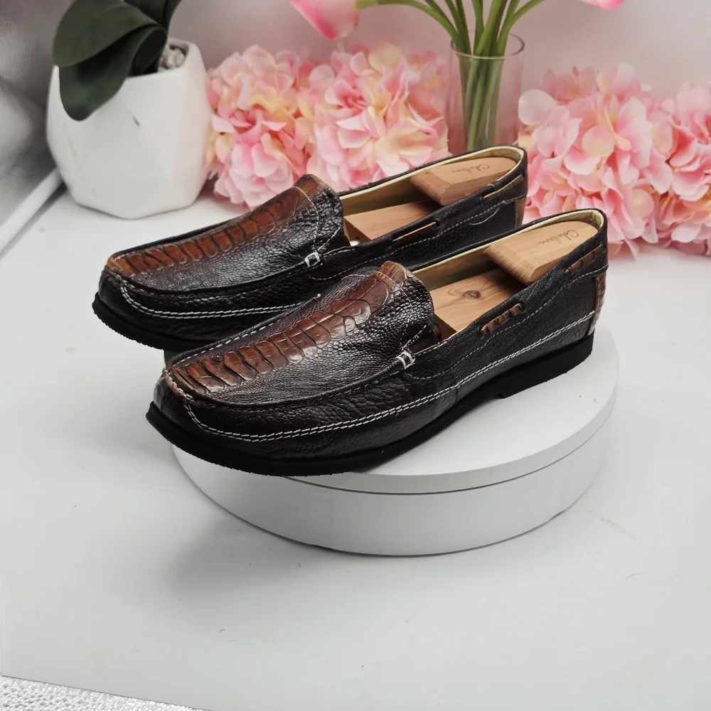 Men’s Ostrich Leather Slip-On Loafers – Size 12 – Brown – Veal Leather Lining